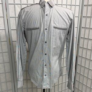 Tristan Men's Gray Pinstripe Button-Front Dress Shirt, Small